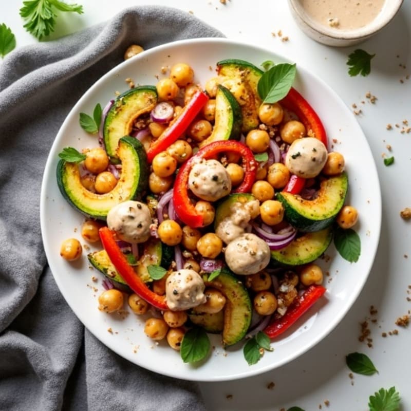 Sheet Pan Roasted Chickpeas and Vegetables with Creamy Tahini Drizzle