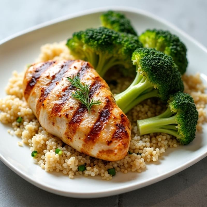 Grilled Chicken Breast with Quinoa and Roasted Broccoli