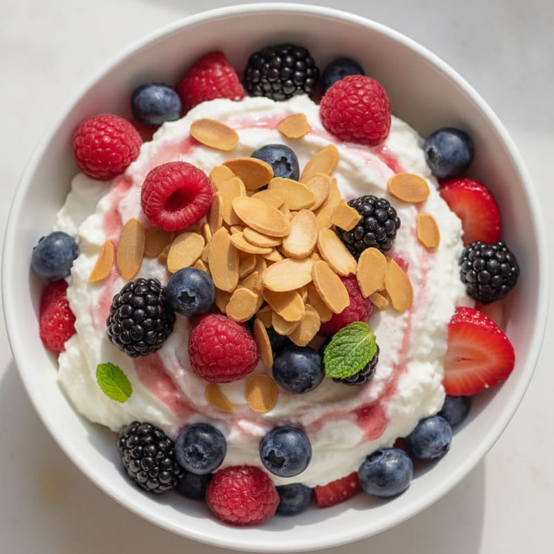 Greek Yogurt Protein Parfait with Mixed Berries and Almonds