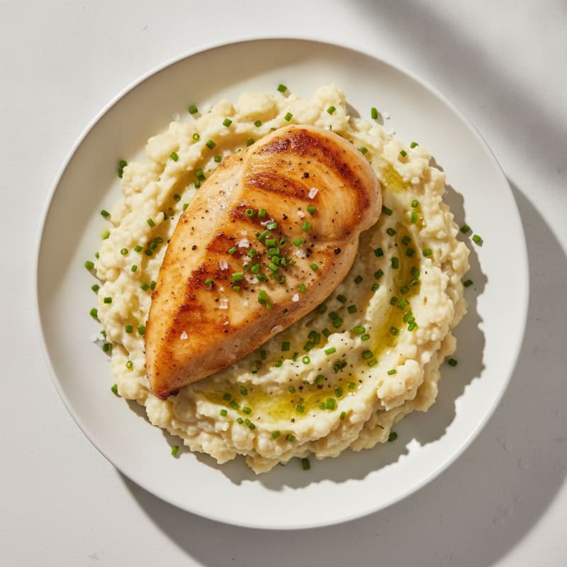 Roasted Garlic Cauliflower Mash with Herb Chicken