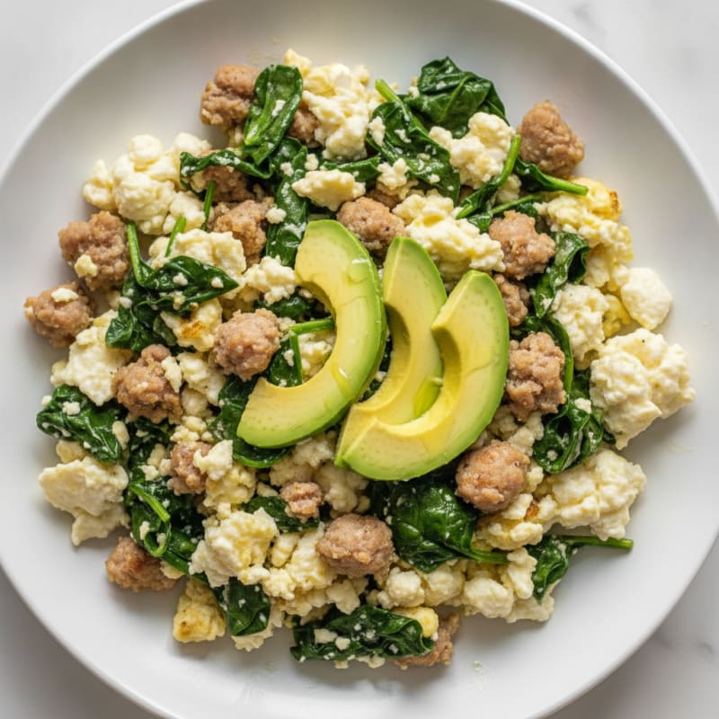 Egg White and Turkey Sausage Scramble with Spinach