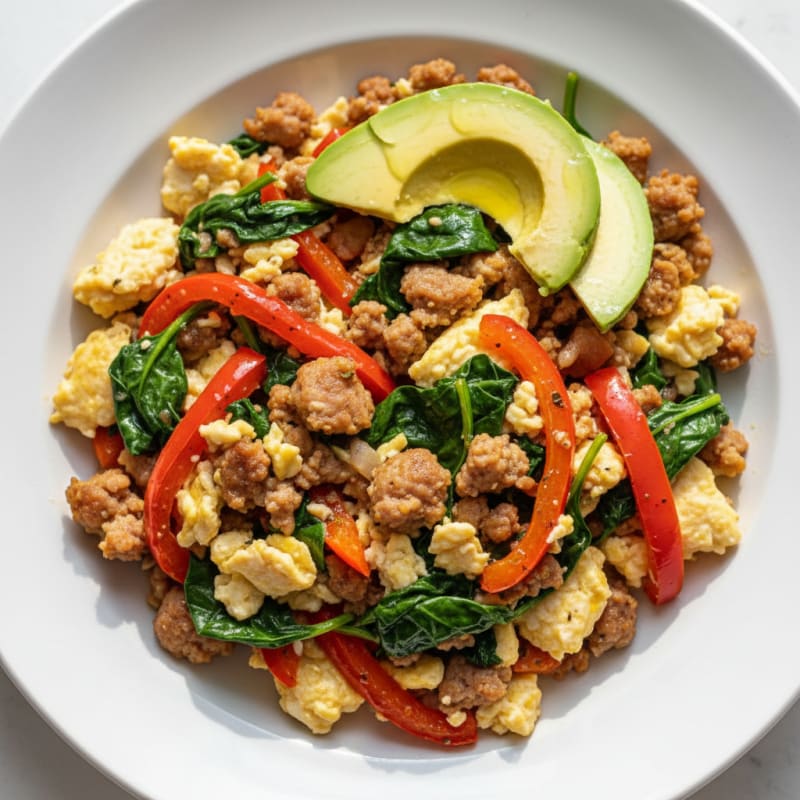 Egg White and Turkey Sausage Scramble with Spinach and Peppers