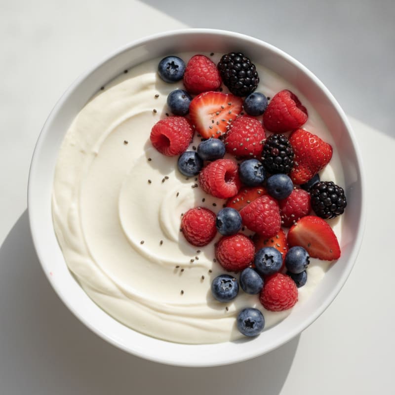 Greek Yogurt Protein Pudding with Mixed Berries