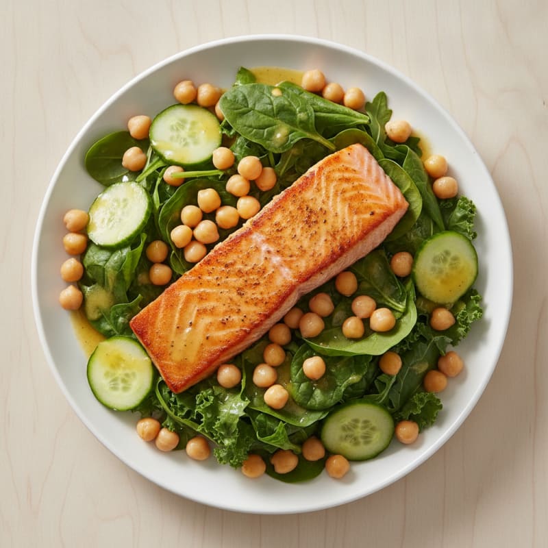 Seared Salmon Salad with Mixed Greens and Chickpeas