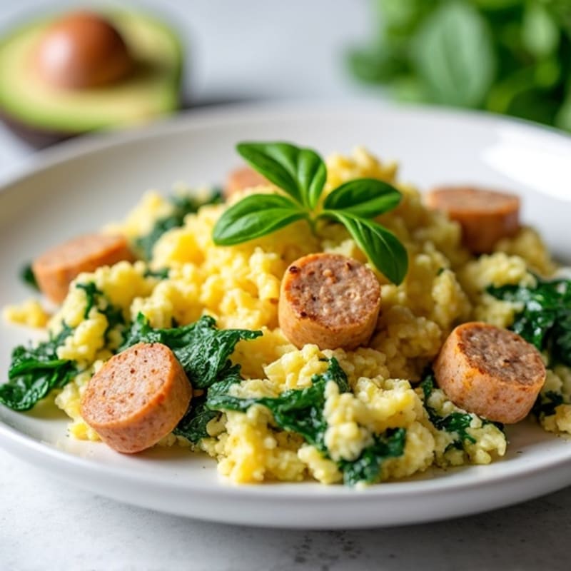 Egg White Scramble with Spinach and Turkey Sausage