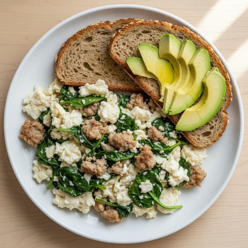 Egg White Scramble with Turkey Sausage and Spinach