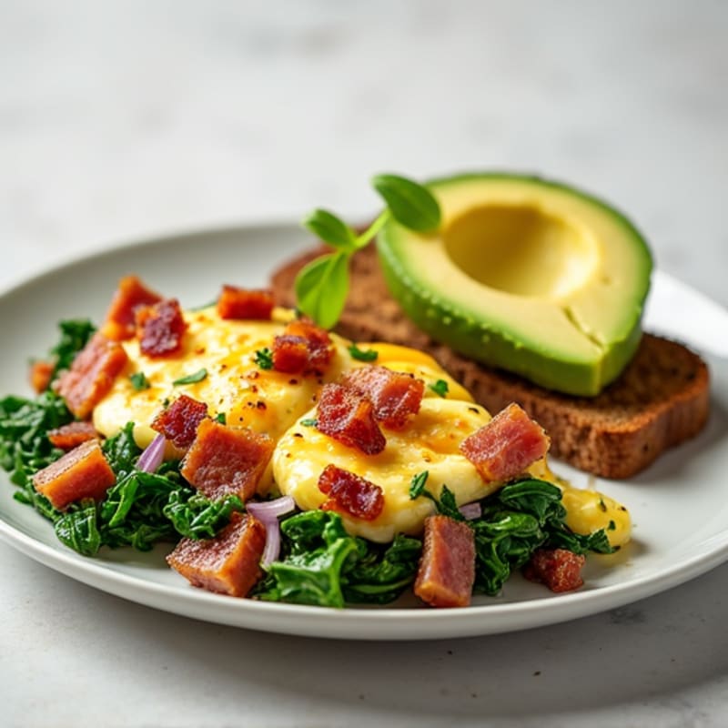 Egg White and Spinach Scramble with Turkey Bacon