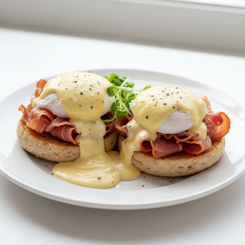 Creamy Hollandaise Eggs Benedict with Crispy Prosciutto