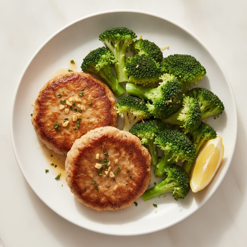 Seared Turkey Patties with Steamed Broccoli