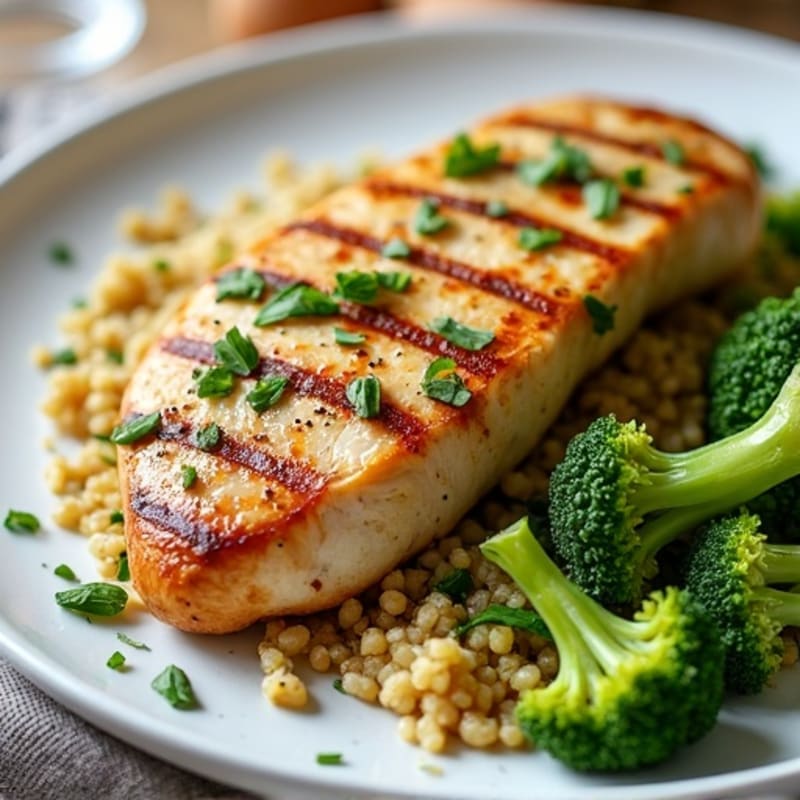 Grilled Chicken Breast with Quinoa and Roasted Broccoli