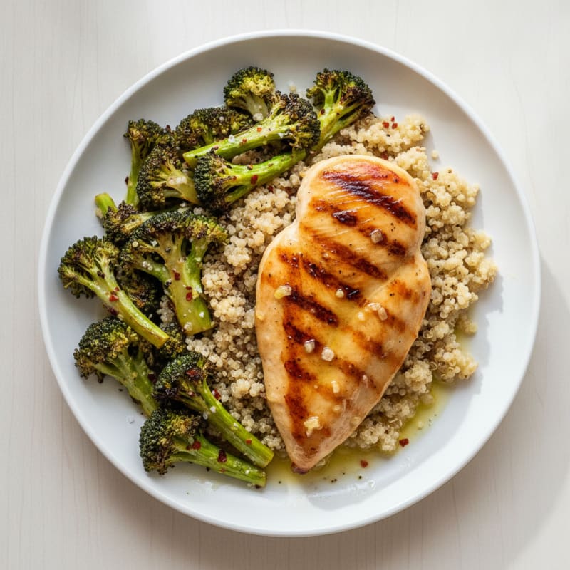 Grilled Chicken Breast with Roasted Broccoli and Quinoa