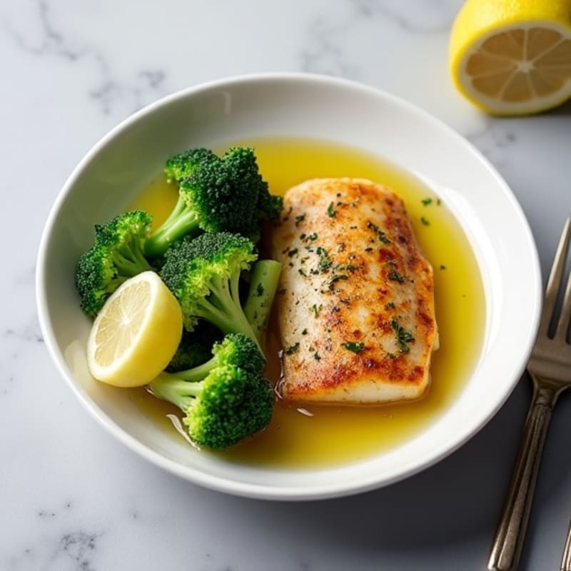Seared Tilapia with Steamed Broccoli and Lemon