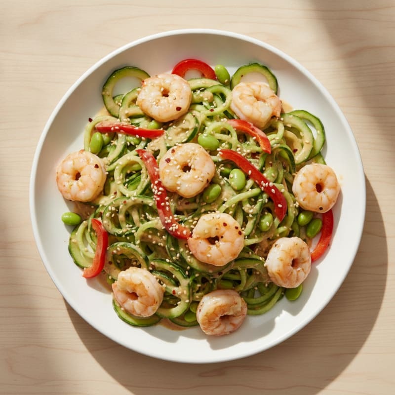 Chilled Cucumber Noodle Salad with Sesame Shrimp