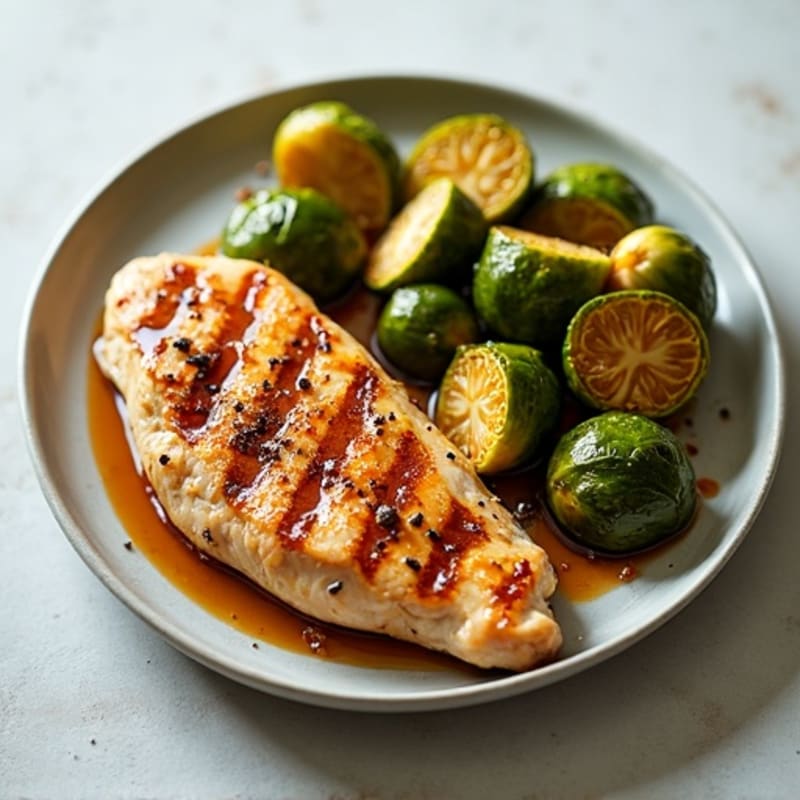 Honey-Balsamic Glazed Crispy Brussels Sprouts with Grilled Chicken