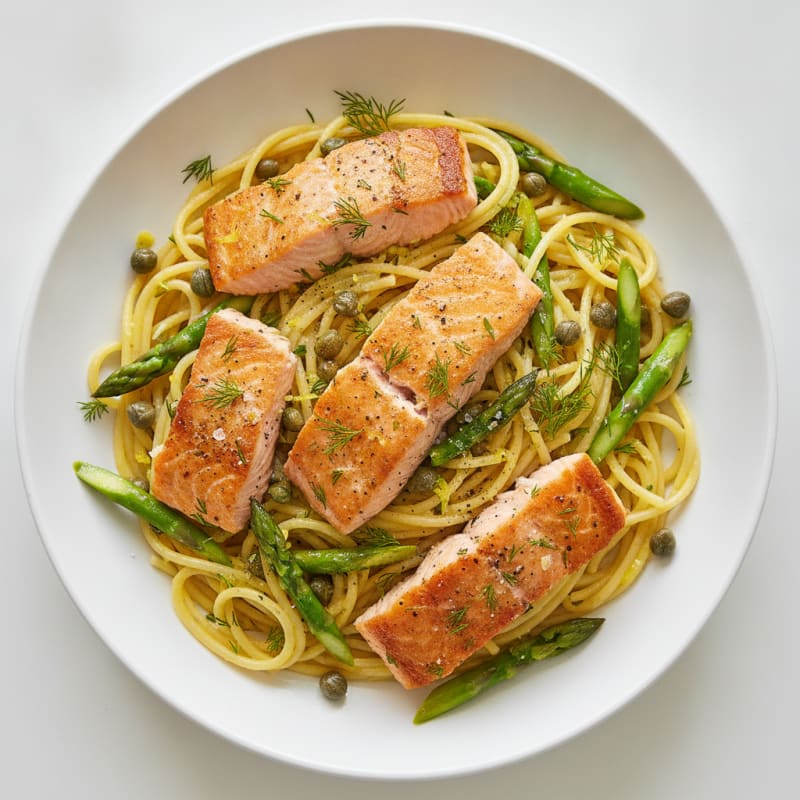 Lemon-Dill Salmon Spaghetti with Capers