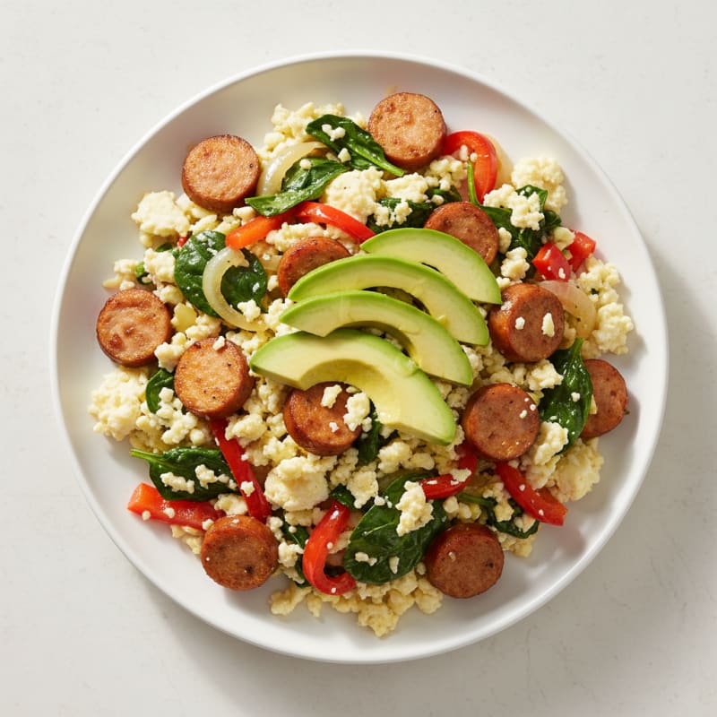 Chicken Sausage and Egg White Veggie Scramble