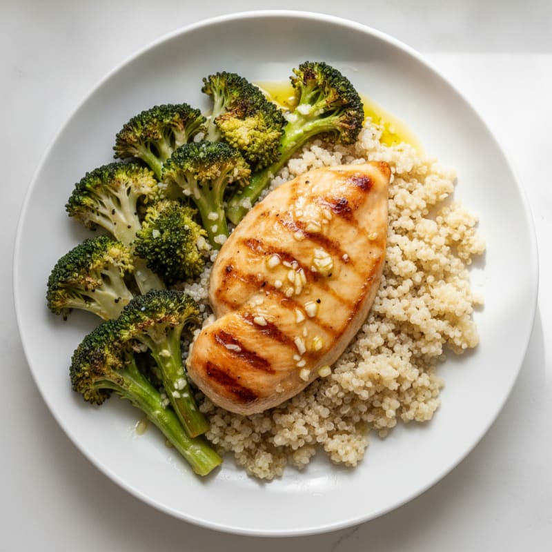 Grilled Chicken Breast with Quinoa and Roasted Broccoli