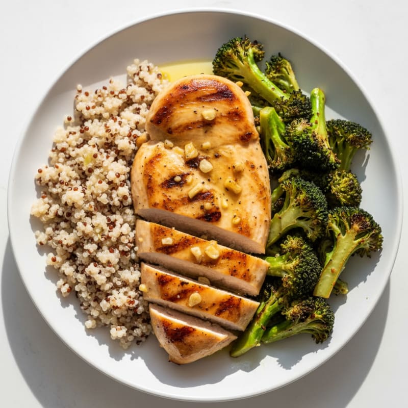 Grilled Chicken Breast with Quinoa and Roasted Broccoli