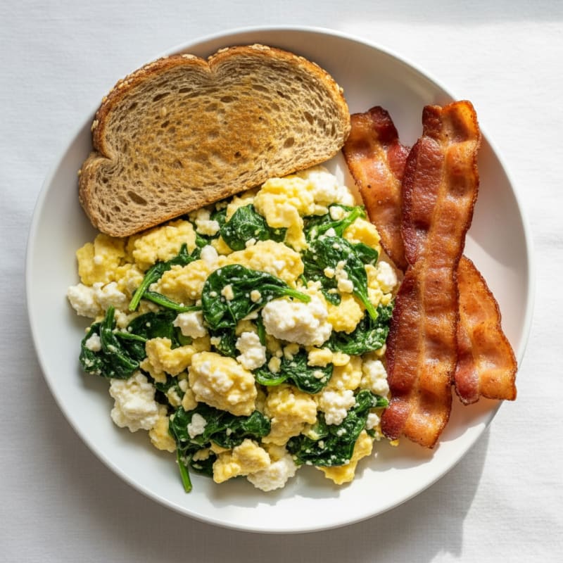 Cottage Cheese Scramble with Spinach and Turkey Bacon