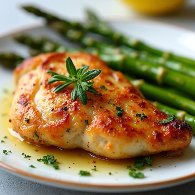 Crispy Roasted Lemon Herb Chicken Thighs with Roasted Asparagus
