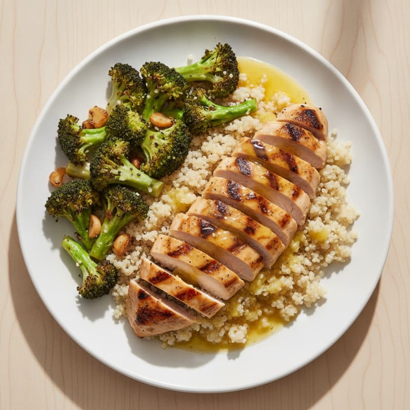 Grilled Chicken Breast with Quinoa and Roasted Broccoli