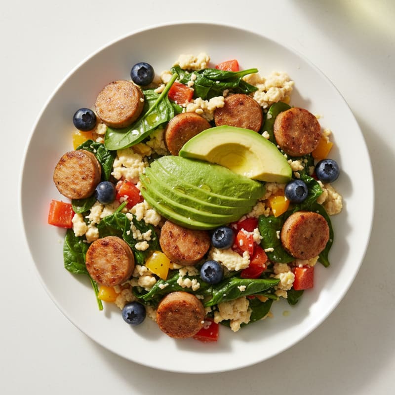 Egg White and Turkey Sausage Scramble with Spinach and Bell Peppers