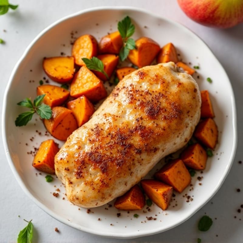 Baked Cinnamon Apple Chicken with Roasted Sweet Potatoes