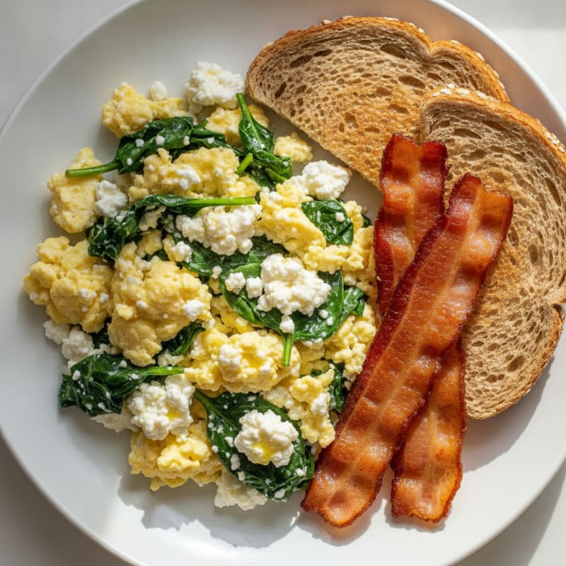 Cottage Cheese Scramble with Spinach and Turkey Bacon