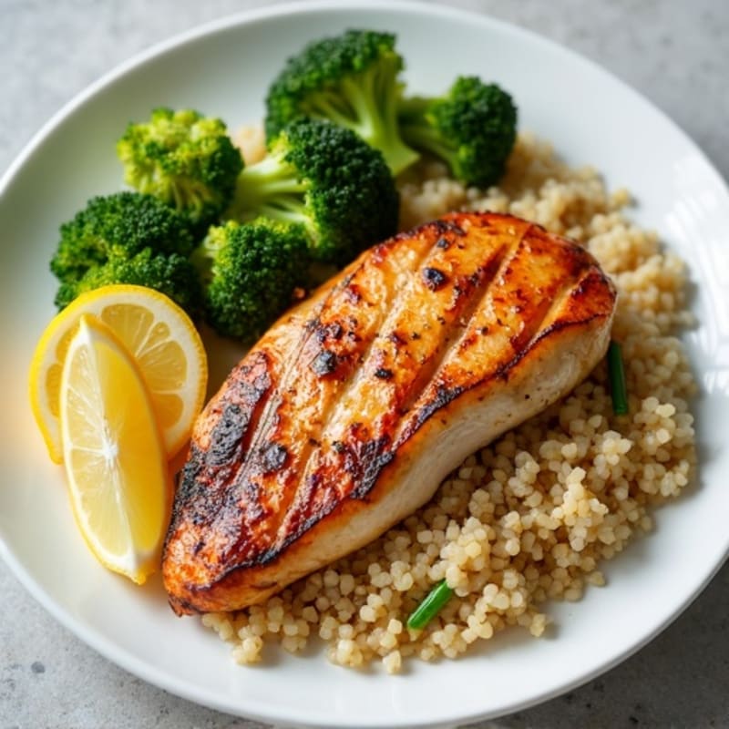 Grilled Chicken Breast with Quinoa and Roasted Broccoli