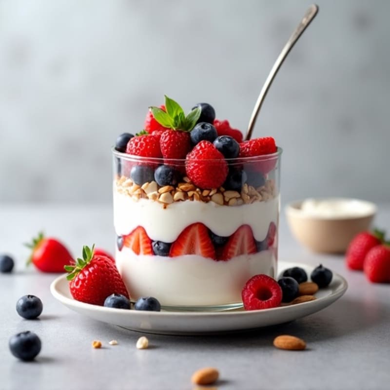 Greek Yogurt Protein Parfait with Mixed Berries and Almonds