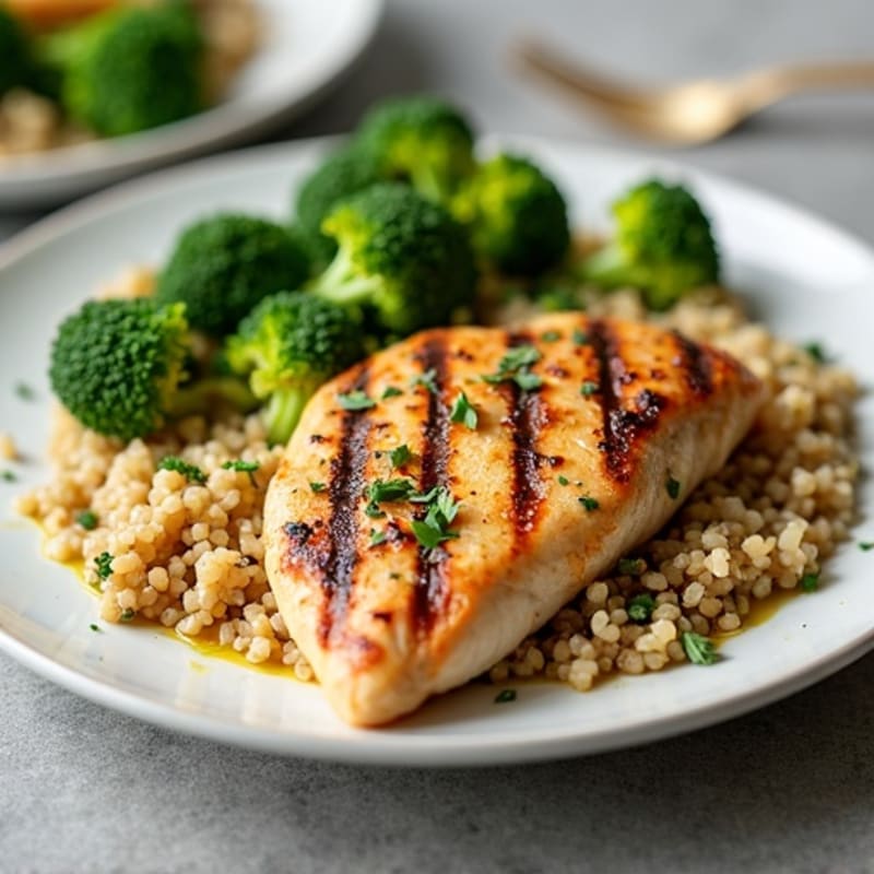 Grilled Chicken Breast with Quinoa and Roasted Broccoli