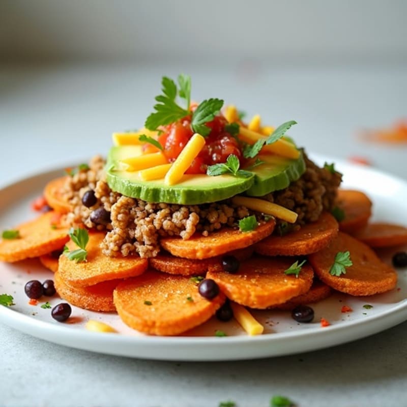 Crispy Roasted Sweet Potato Nachos with Lean Ground Turkey