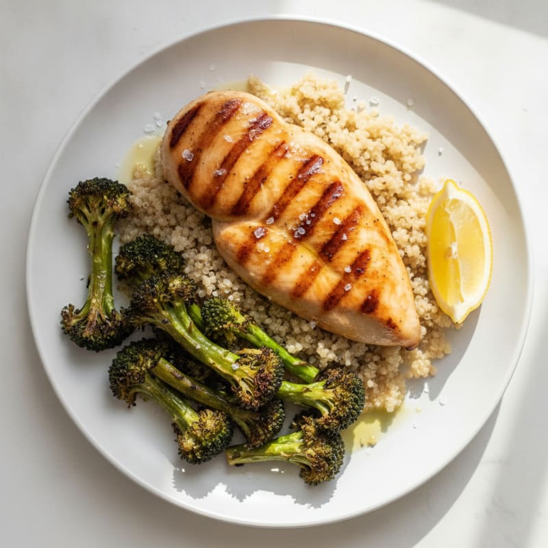 Grilled Chicken Breast with Quinoa and Roasted Broccoli