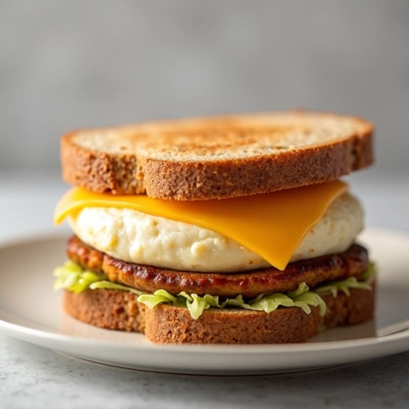Egg White and Turkey Sausage Breakfast Sandwich with Cheddar on Whole Grain Bread