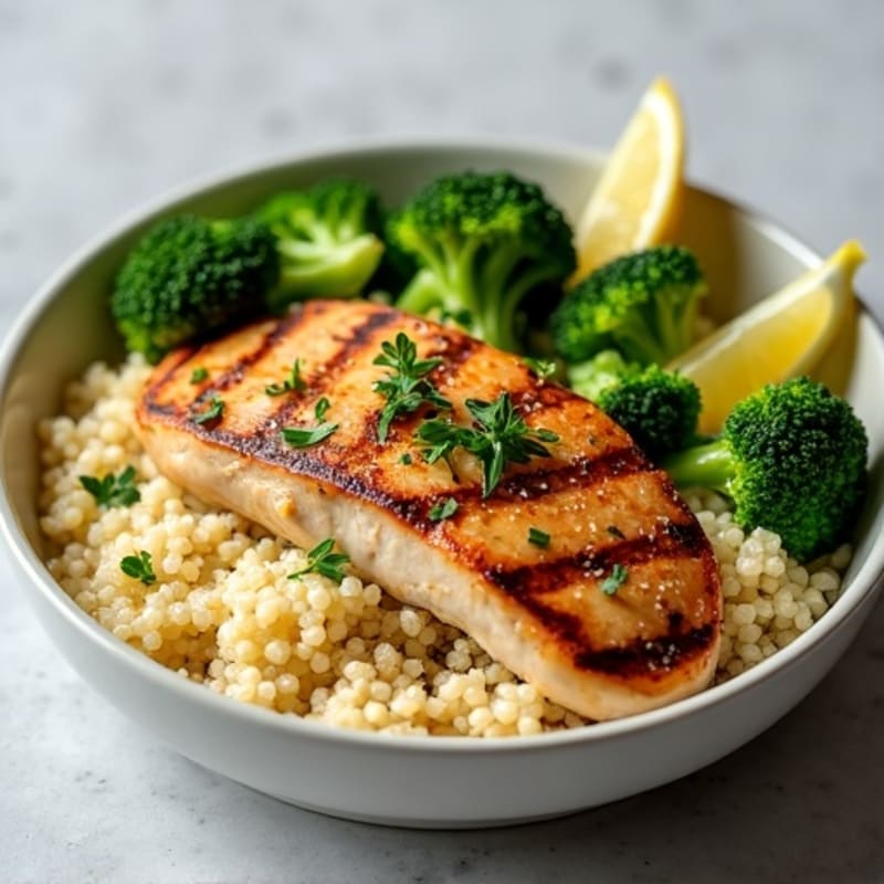 Grilled Chicken Breast with Roasted Broccoli and Quinoa