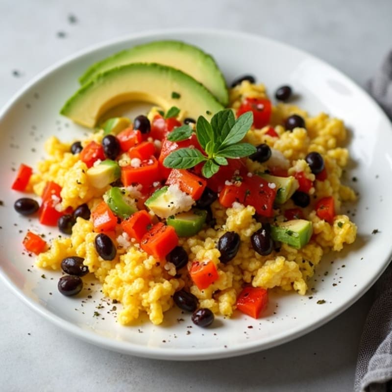 Egg White Veggie Scramble with Black Beans and Fresh Salsa