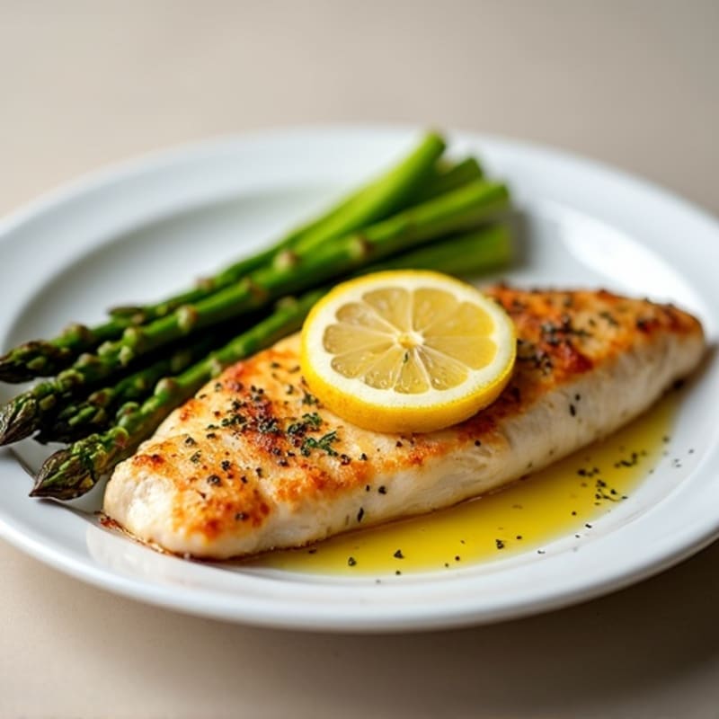 Lemon Garlic Pan-Seared Chicken Breast with Roasted Asparagus