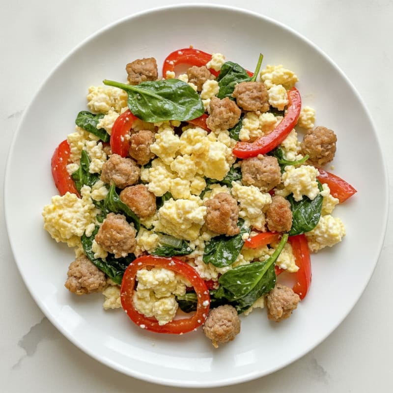 Egg White and Cottage Cheese Scramble with Turkey Sausage