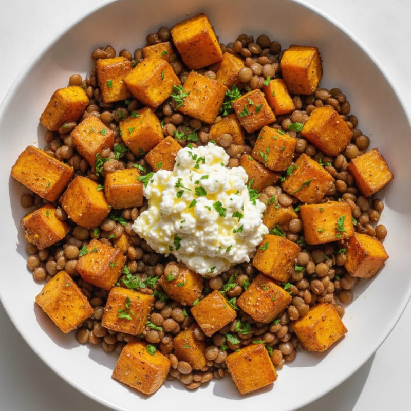 Roasted Sweet Potato Lentil Bowl