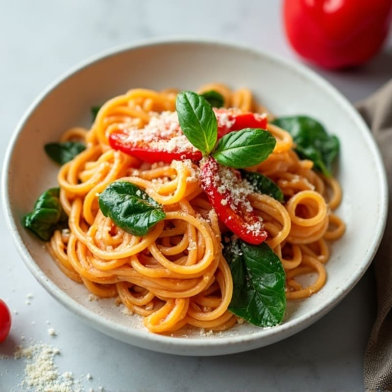 Creamy Roasted Red Pepper Pasta with Fresh Spinach