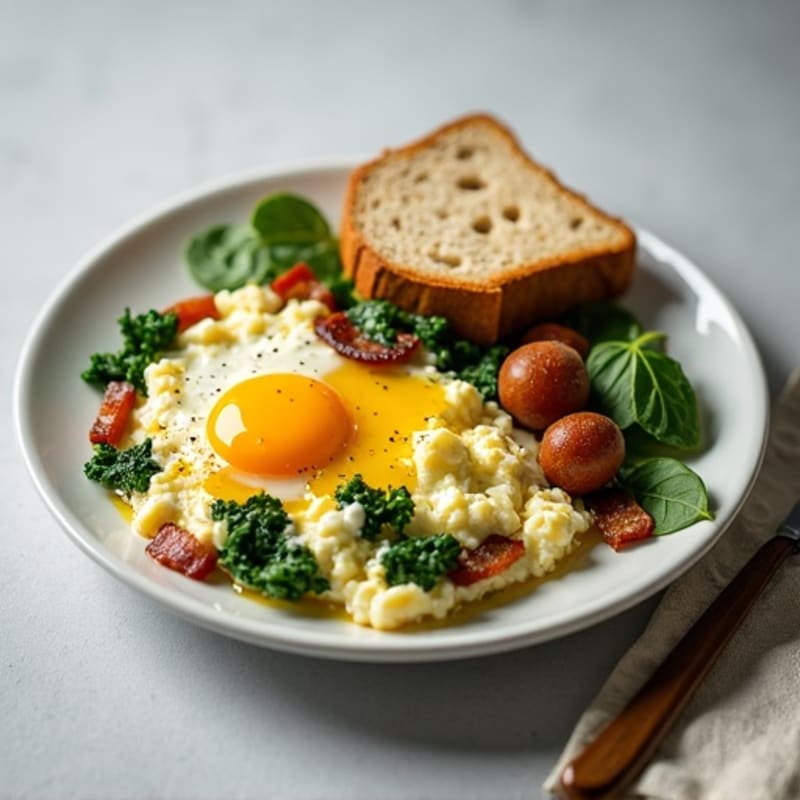 Cottage Cheese Egg Scramble with Spinach and Turkey Bacon