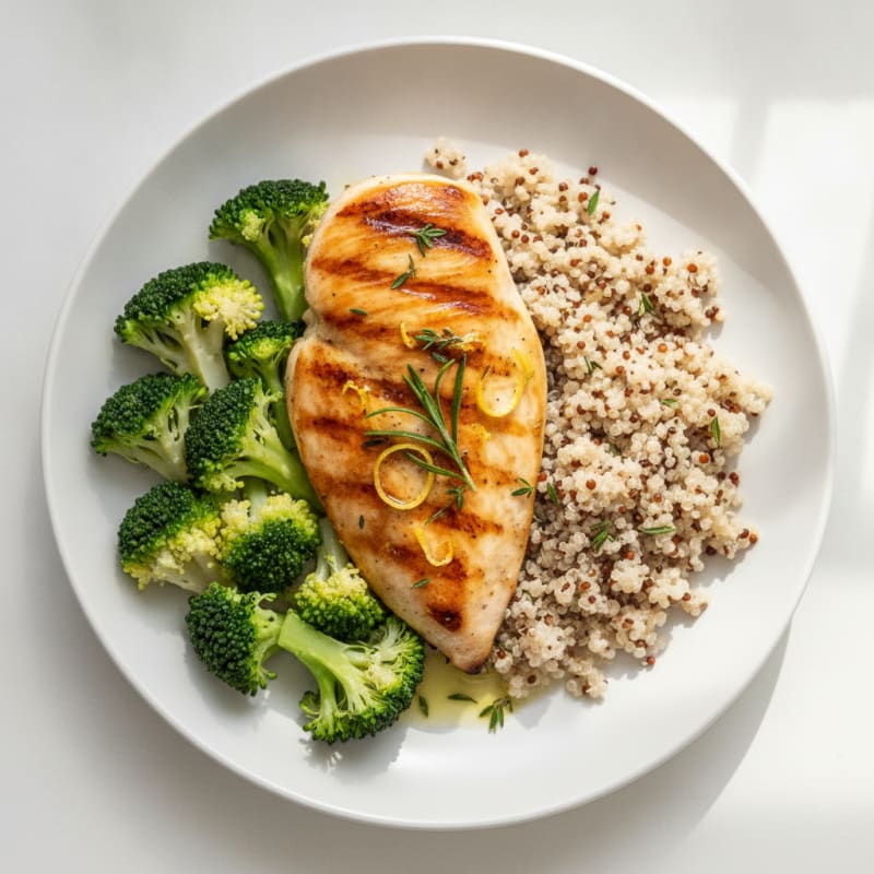 Grilled Chicken Breast with Quinoa and Steamed Broccoli