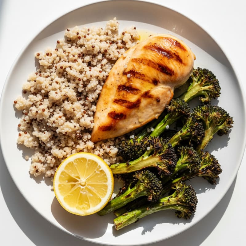 Grilled Chicken Breast with Quinoa and Roasted Broccoli