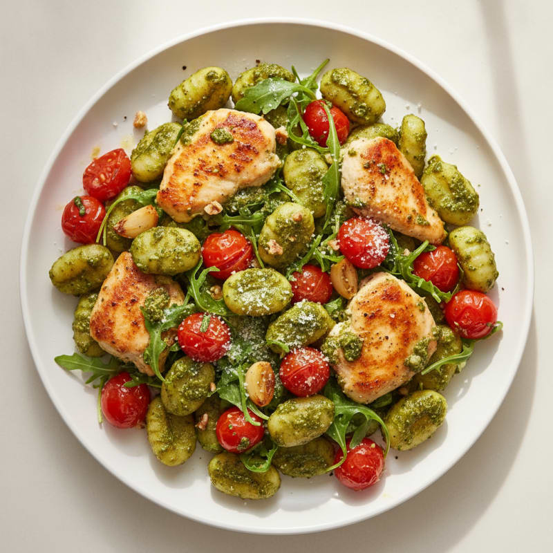 Gnocchi with Arugula Pesto and Cherry Tomatoes