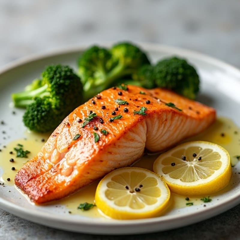 Seared Salmon with Roasted Broccoli and Lemon
