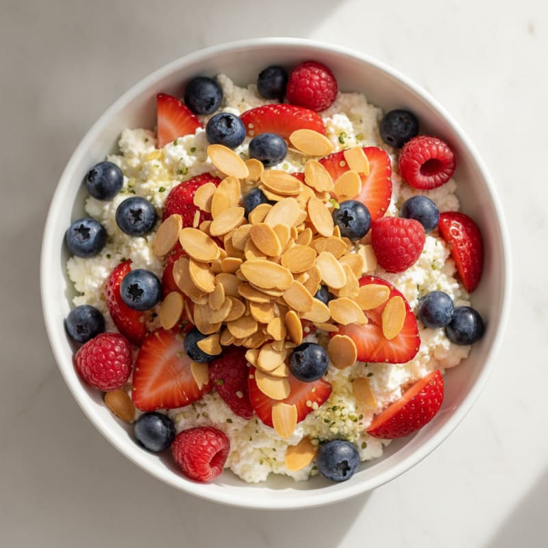Cottage Cheese and Berry Protein Parfait with Almonds