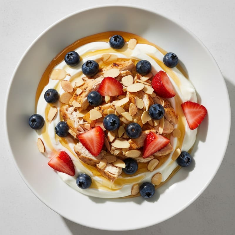 Creamy Greek Yogurt Protein Bowl with Chopped Chicken and Berries