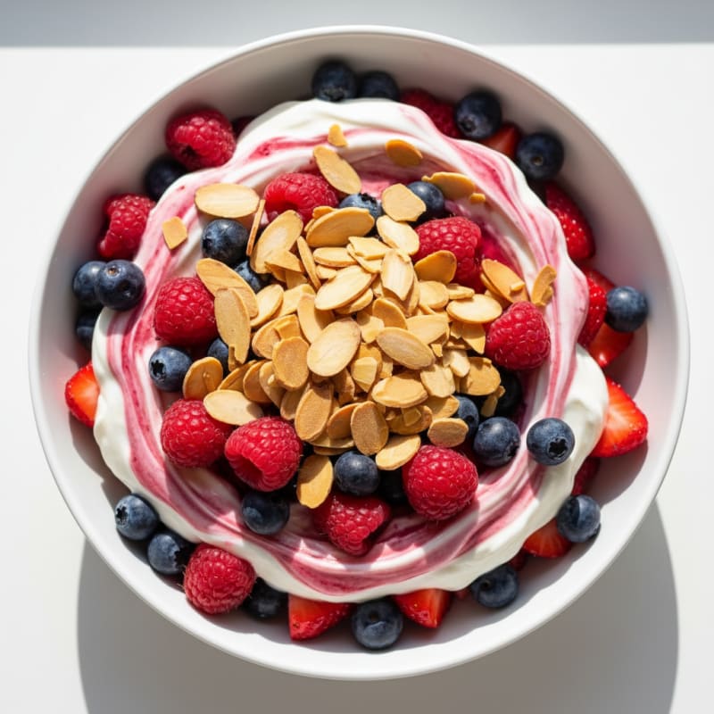 Greek Yogurt Protein Parfait with Mixed Berries and Almonds