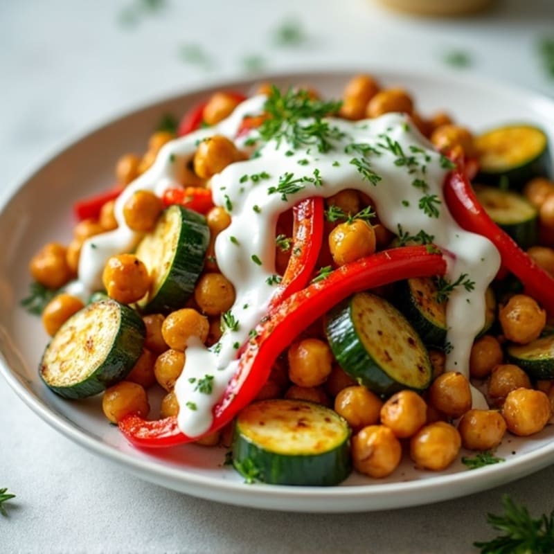 Sheet Pan Roasted Chickpeas and Vegetables with Lemon-Herb Dressing