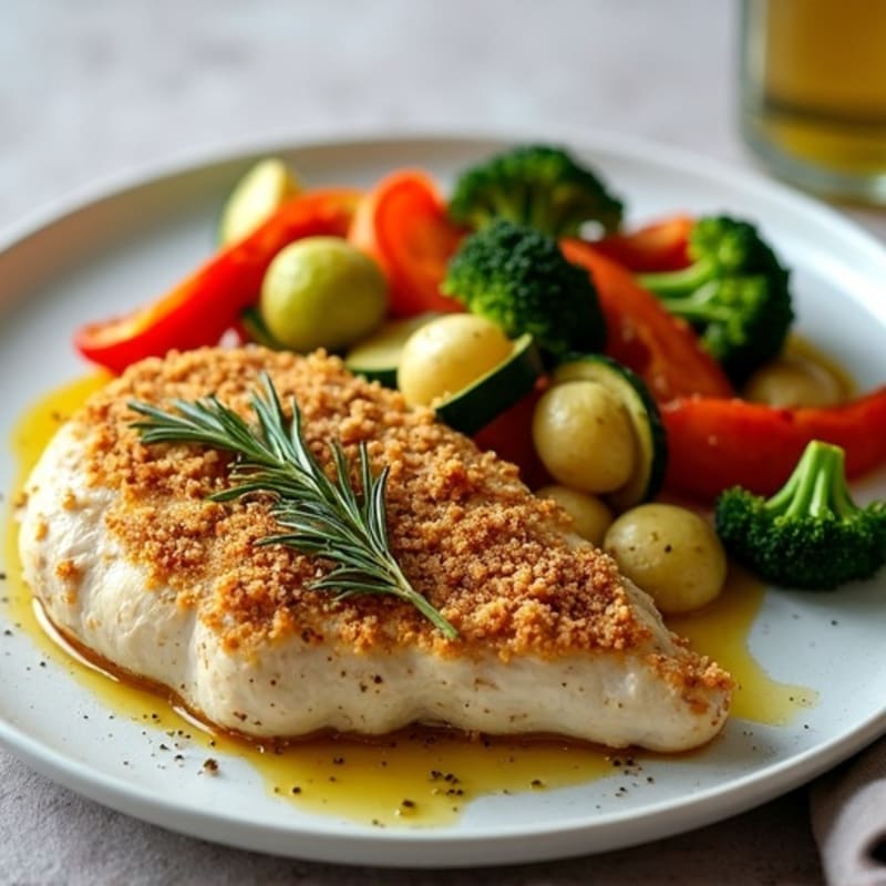 Herb-Crusted Pan Seared Chicken with Roasted Vegetables
